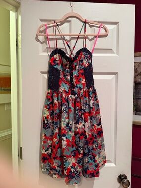 Betsey Johnson Red, Teal and Navy Floral Dress